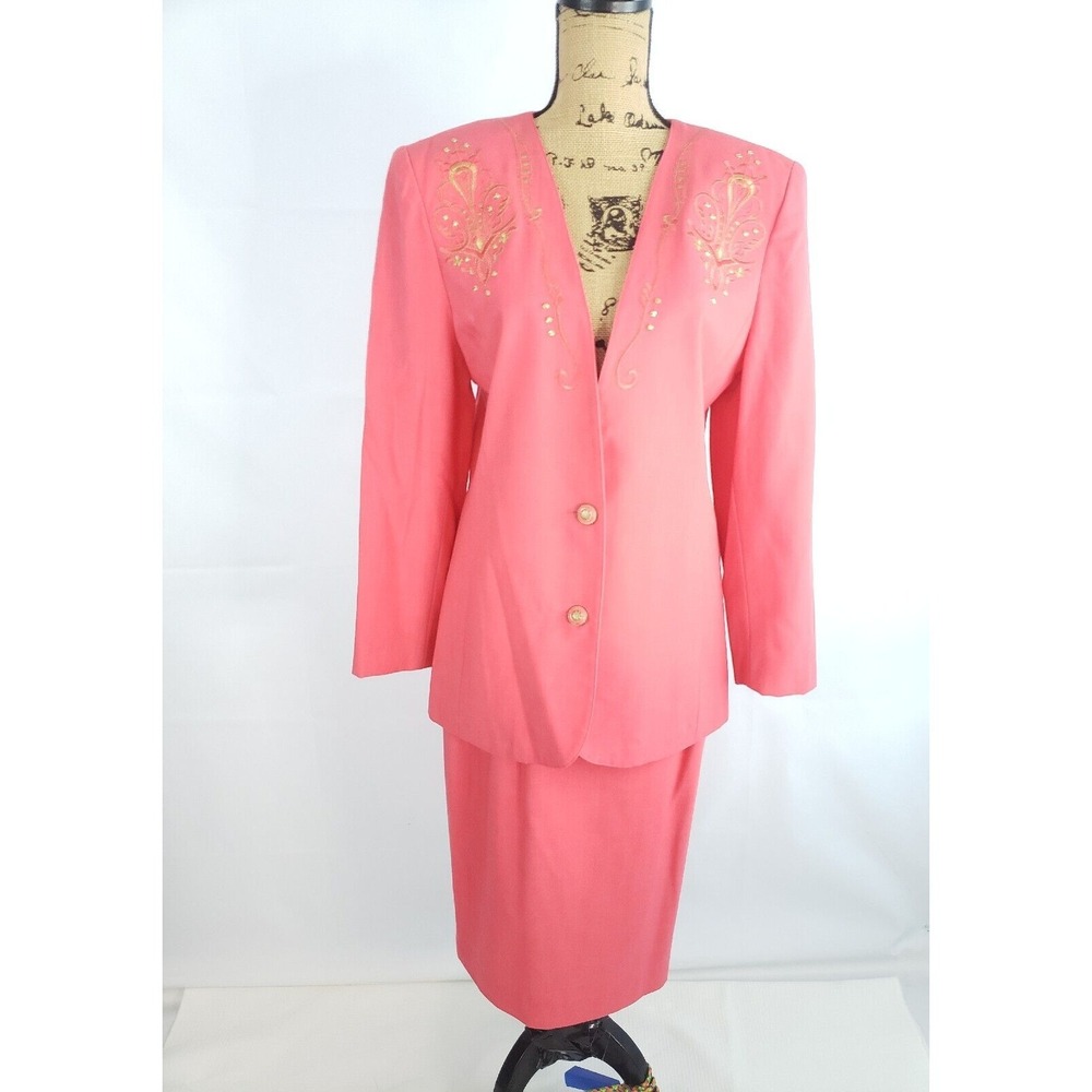 City Girl By Nancy Bolen women's Embellished Full Jacket Skirt‎ Suit sz 10 AA392